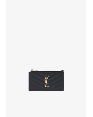 Saint Laurent Cassandre Quilted Leather Zip Cardholder - White