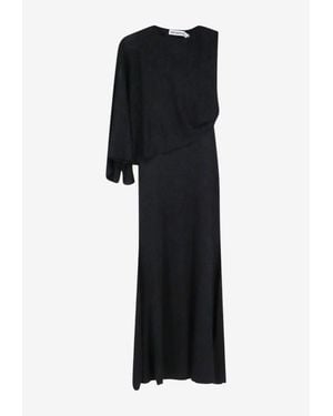 Self-Portrait One-Shoulder Draped Maxi Dress - Black