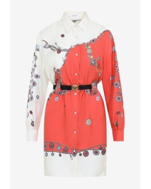 Versace Stolen Jewels Print Mini Silk Shirt Dress - Red