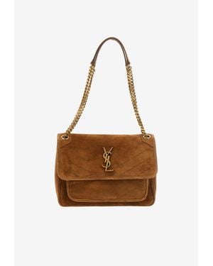 Saint Laurent Medium Niki Chevron-Quilted Suede Shoulder Bag - Brown