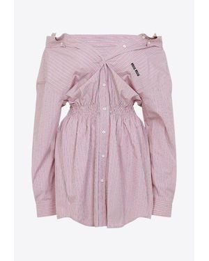 Miu Miu Off-Shoulder Striped Mini Dress - Pink