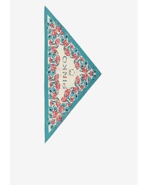 Pinko Printed Silk-Blend Triangle Scarf - Blue