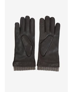 Canali Leather Gloves With Knitted Cuffs - Black