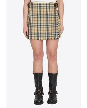 Burberry Mini Check Wool Skirt - Natural