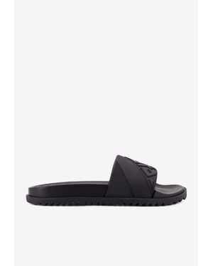 Fendi Ff Embossed Beach Slides - White