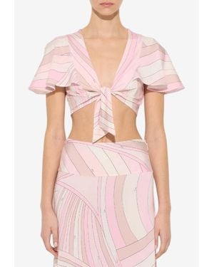 PUCCI Iride Print Knotted Crop Top - Pink