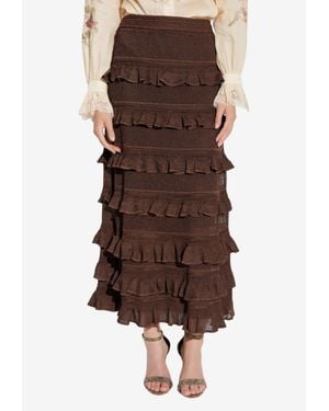 Zimmermann Ruffled Knitted Midi Skirt - Brown