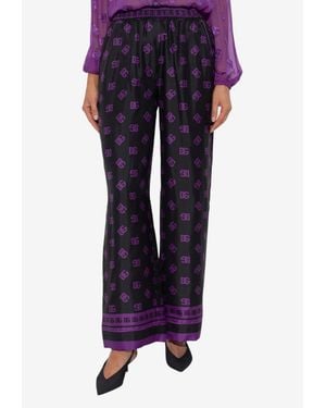Dolce & Gabbana Dg Logo Silk Pants - Blue