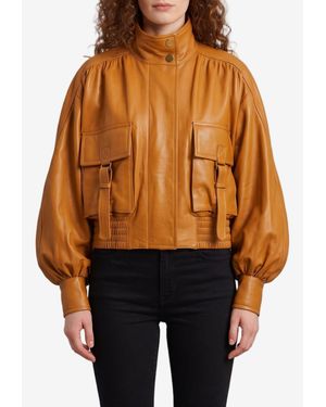 Zimmermann Valiant Cropped Leather Jacket With Cargo Pockets - Orange