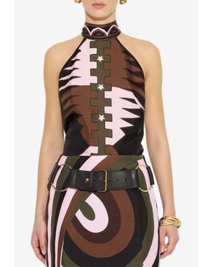 PUCCI Valdimontone Print Halter Top - White
