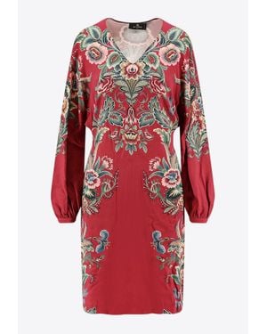 Etro Floral Print V-Neck Mini Dress - Red
