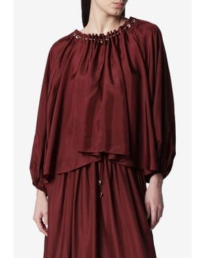 Zimmermann Aster Ruched Silk Blouse - Red
