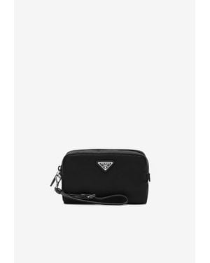 Prada Triangle Logo Pouch Bag - Black