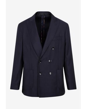 Etro Double-Breasted Pinstripe Blazer - Blue