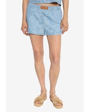 Versace Barocco Jacquard Denim Shorts - Blue