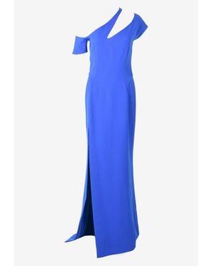 Mugler Asymmetric Neck Column Gown With Slit - Blue