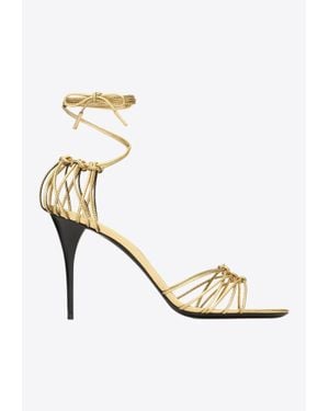 Saint Laurent Babylone 90 Leather Strappy Sandals - Metallic