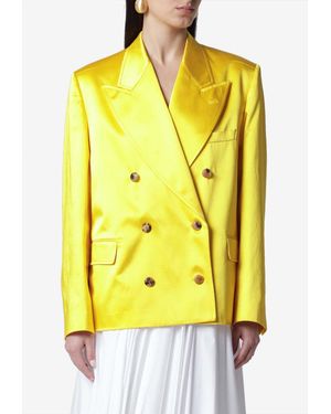 Dries Van Noten Double-Breasted Shiny Blazer - Yellow
