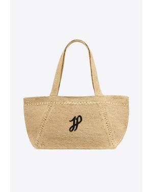 Patou Large Jp Monogram Trapeze Raffia Tote Bag - Natural