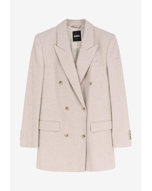 BOSS Jukana Wool-Blend Double-Breasted Blazer - Natural