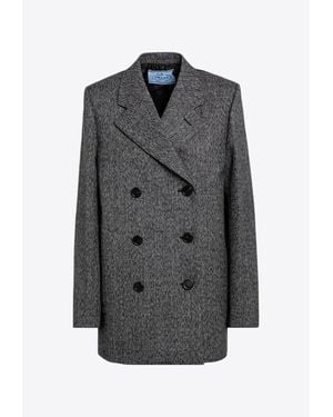 Prada Prince Of Wales Double-Breasted Blazer - Gray