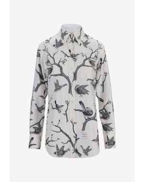 Thom Browne Engineered Bird Toile Print Silk Shirt - White