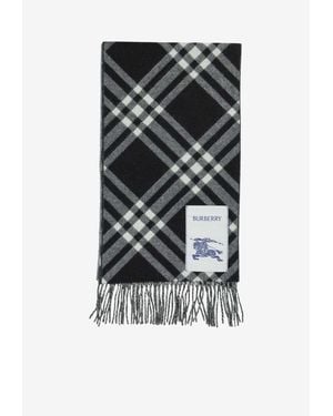 Burberry Check Cashmere Fringed Scarf - Black