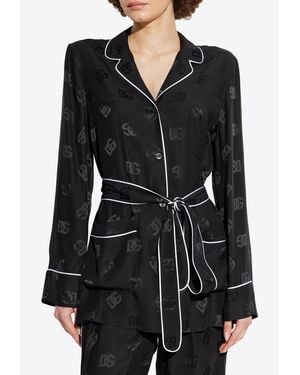 Dolce & Gabbana Dg Logo Silk Pajama Shirt - Black