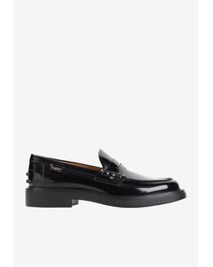 Tod's Brushed Leather Penny Loafers - Black