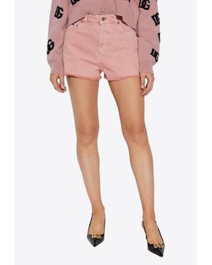 Dolce & Gabbana Mini Denim Shorts With Frayed-Edges - Pink