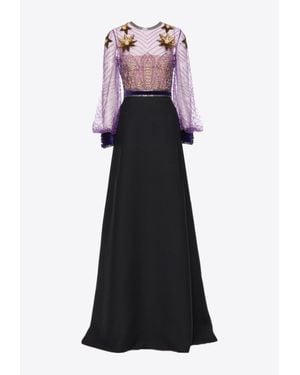 Valentino Wool Embroidered Midi Dress - Purple