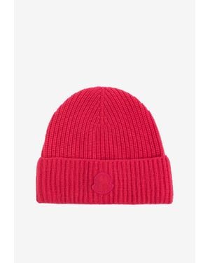 Moncler Cashmere Logo Beanie - Red