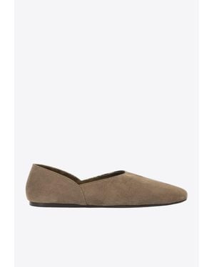 KHAITE Jane Classic Suede And Python Print Ballet Flats - White