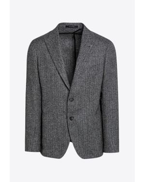 Tagliatore Single-Breasted Wool Herringbone Blazer - Grey