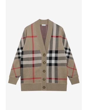 Burberry Archive Check Wool Blend Cardigan - Natural