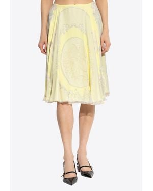 Versace Cameo Silk Flowy Skirt - Yellow