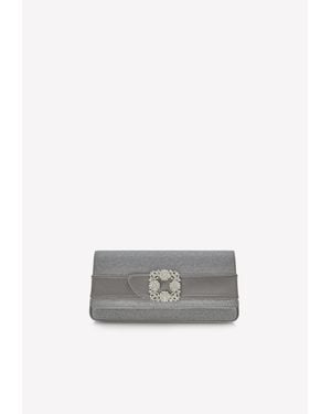 Manolo Blahnik Gothisi Glitter Crystal Buckle Clutch - White