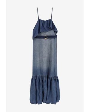 Pinko Chiarodiluna Ruffled Midi Denim Dress - Blue