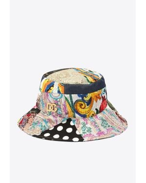 Dolce & Gabbana Logo Plaque Patchwork Bucket Hat - White