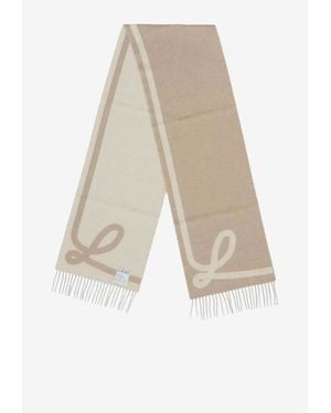 Loewe Anagram Jacquard Two-Tone Fringed Scarf - White
