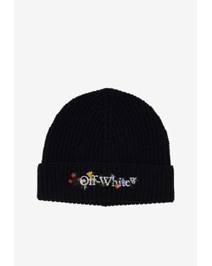Off-White c/o Virgil Abloh Floral Bookish Ribbed Beanie - Black