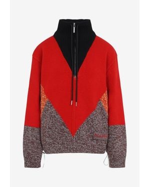 Marni Colorblocked Wool Cashmere Zip Cardigan - Red