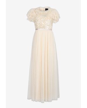 Needle & Thread Shirley Ribbon Bodice Sequined Gown - Natural