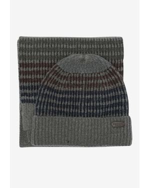 Barbour Branton Ribbed Knit Scarf And Beanie Set - Black
