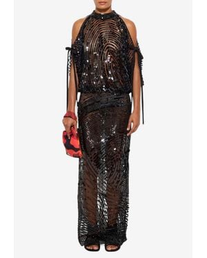 PUCCI Cold-Shoulder Sequined Sheer Gown - Black