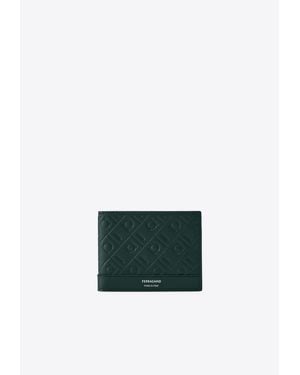 Ferragamo Embossed Monogram Leather Bi-Fold Wallet - Green