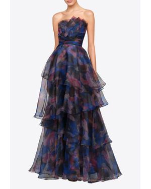 THEIA Seona Strapless Printed Ballgown - Blue