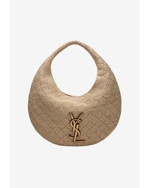 Saint Laurent Icare Raffia Hobo Bag - White
