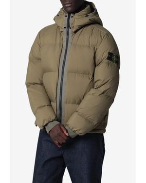 Stone Island Compass Badge Hooded Down Jacket - Green