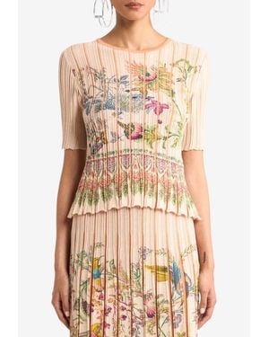 Etro Floral Print Pleated Knit Top - Multicolour